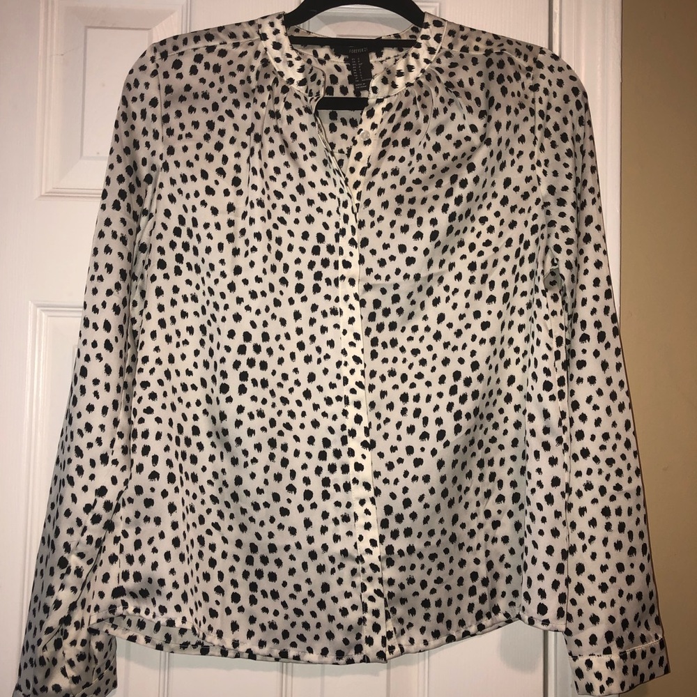 Forever21 white black spot blouse